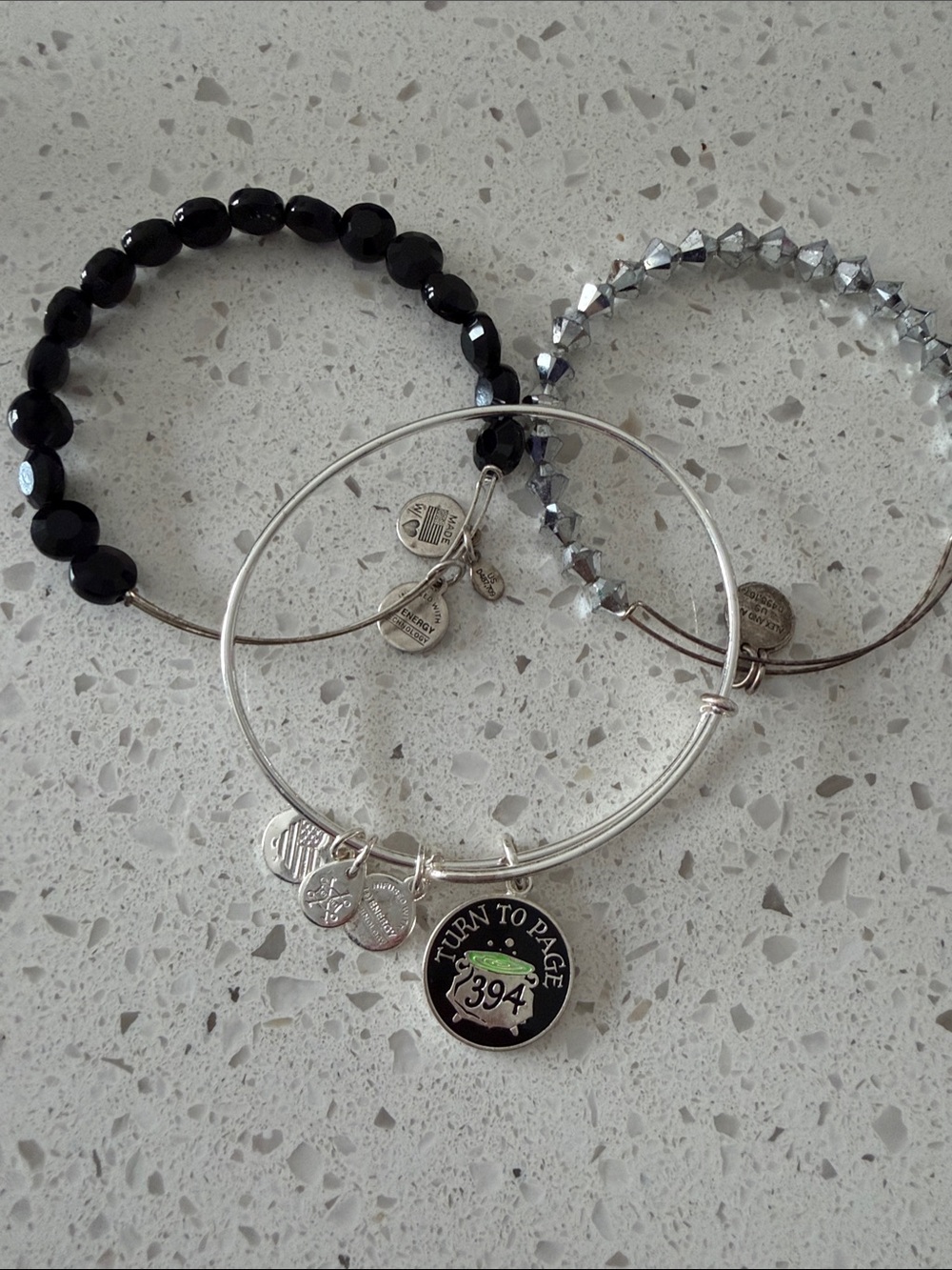 Alex and Ani Black and Silver Charm Bangle Set